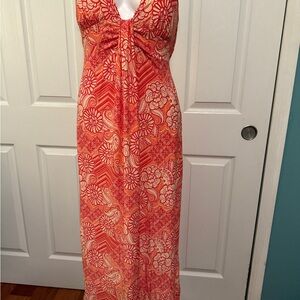 Studio Red and Gold Ruched Maxi Sundress